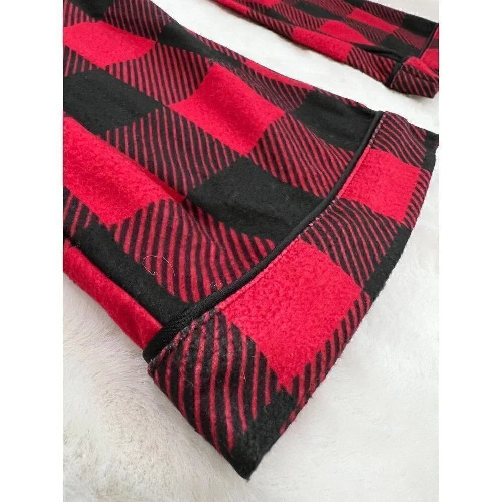 New DreamLife Size Kids S (7-9) Flannel Pajama Set w/Scrunchies Black/Red Plaid